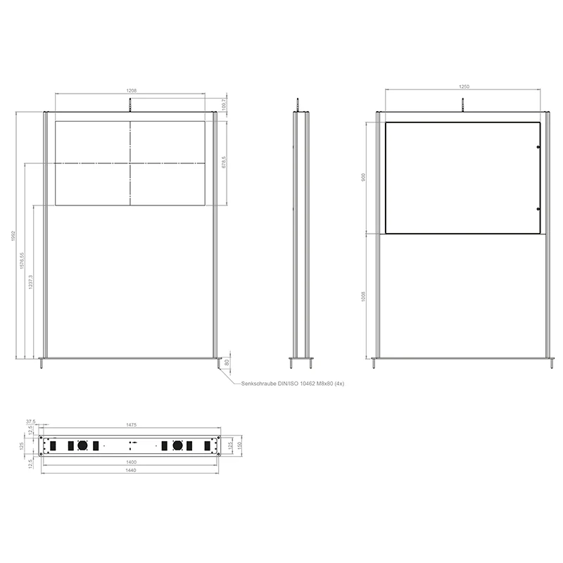 Hagor vis-it Landscape 49 - 55" 1915 - Indoorstele Landscape - 49 - 55" (124 - 140 cm) - Mini-PC-Fach abschließbar - aktive Lüftung - Anthrazitgrau RAL 7016