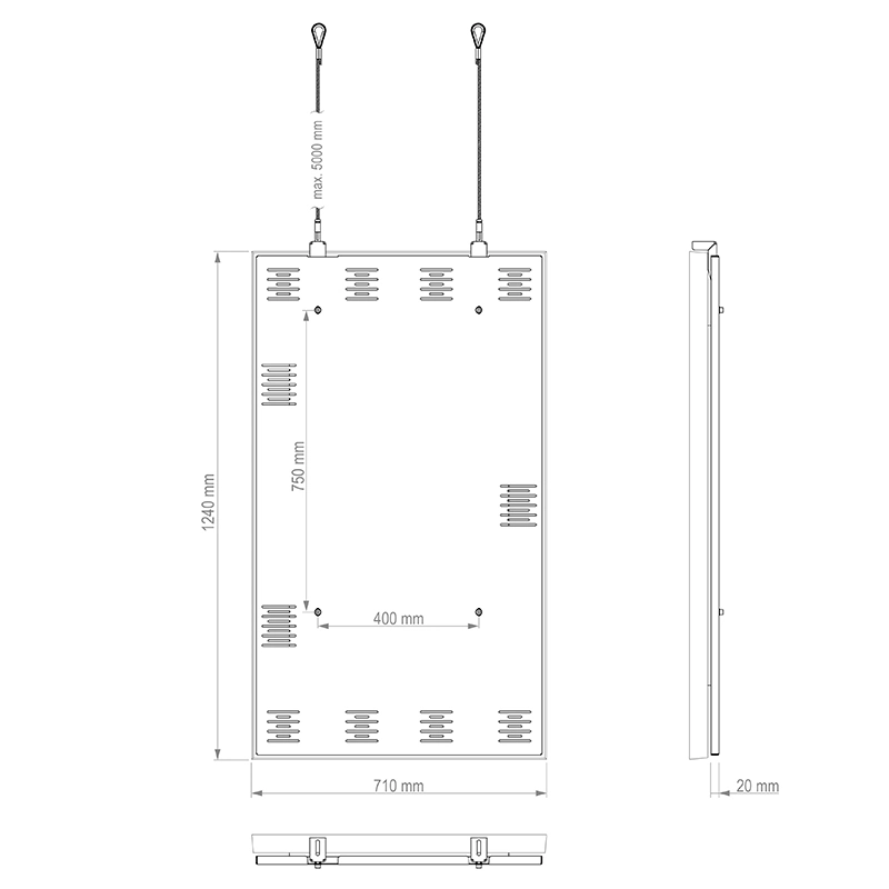 Hagor HP SHF OM55 Portrait - Drahtseilhalterung Deckenmontage - Samsung OM55B / OM55N-S - max. 25 kg - 5 m Seil - schwarz