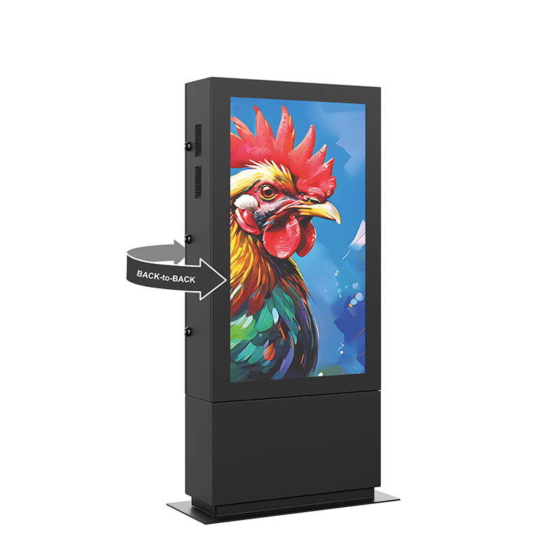 Hagor SOPK Back-to-Back 65" Portrait 2557 - Outdoor-Stele Back-to-Back für 2 Displays je 65" (165 cm) - Full-Outdoor mit Heizung, Lüftung und Luftvorhang - IP65 / IP54 - VSG 6,4 mm anti-reflex - Graphit RAL 7016