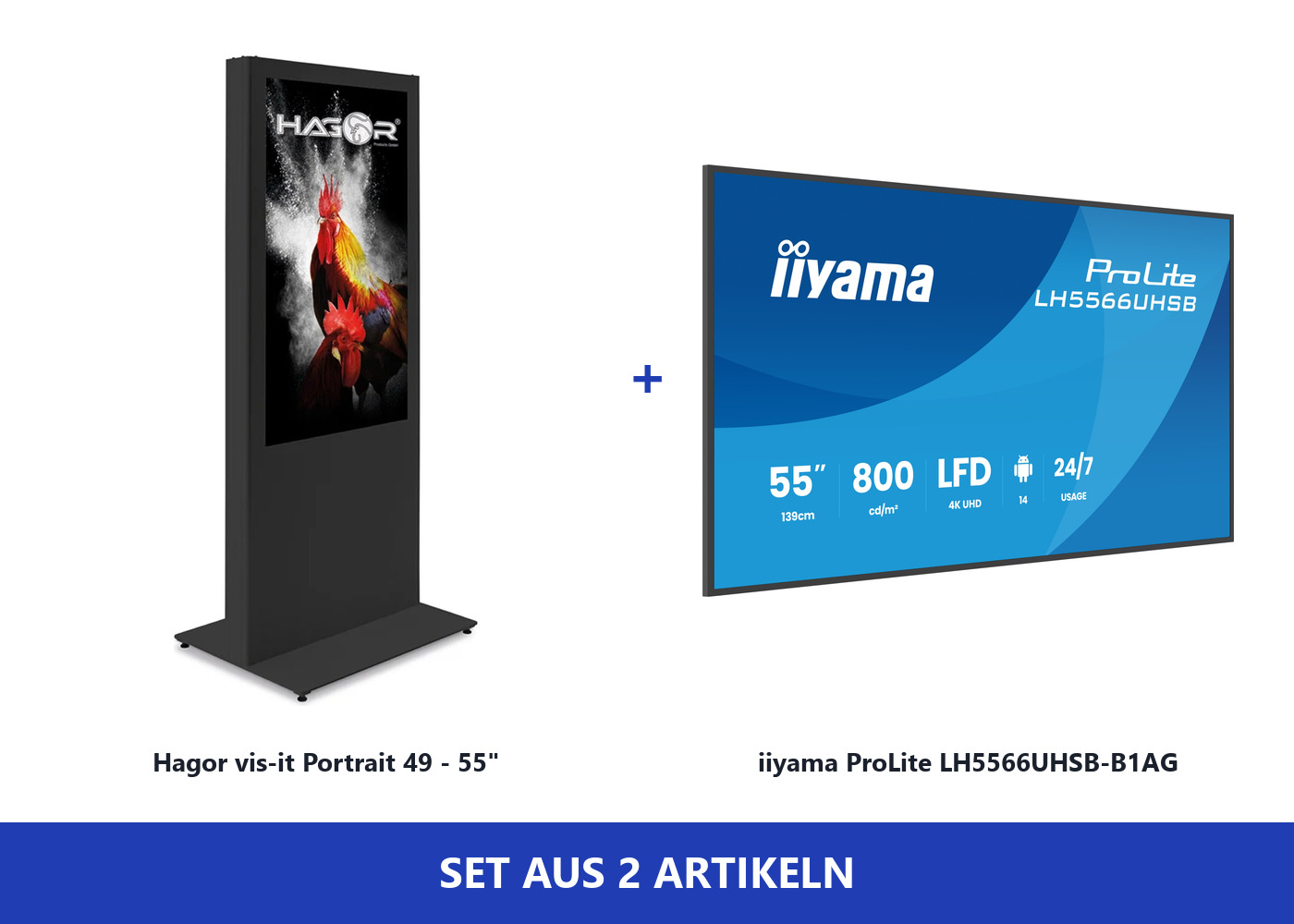 Hagor vis-it Bundle iiyama ProLite LH5566UHSB-B1AG - Indoorstele Portrait 55 Zoll - 4K UHD - 800 cd/m² - 24/7 - Mini-PC-Fach abschließbar - RAL 7016