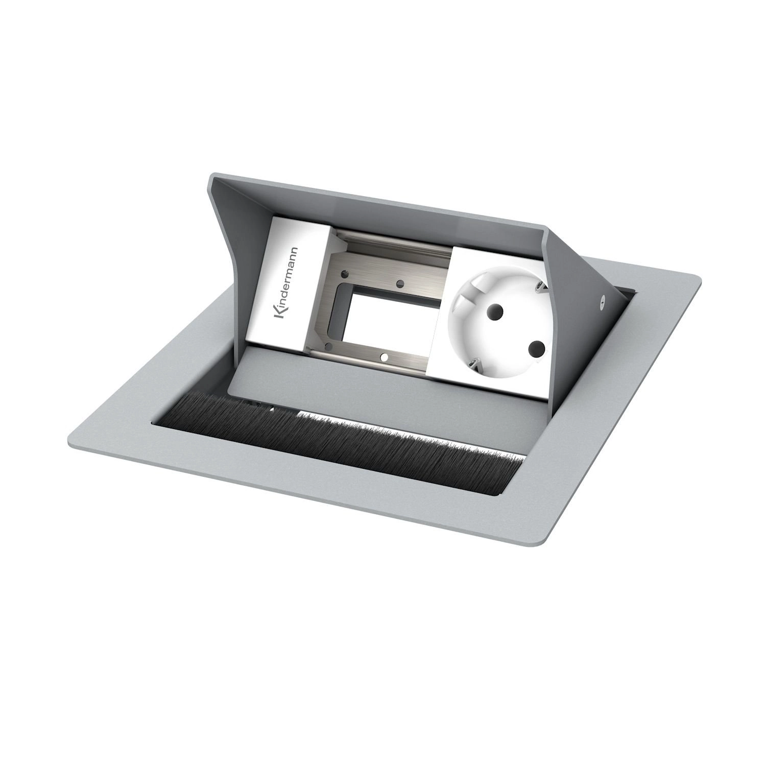 Kindermann CablePort Standard² 2-fach - 1x Strom - Tischeinbau - RAL 9006 - 7492000031