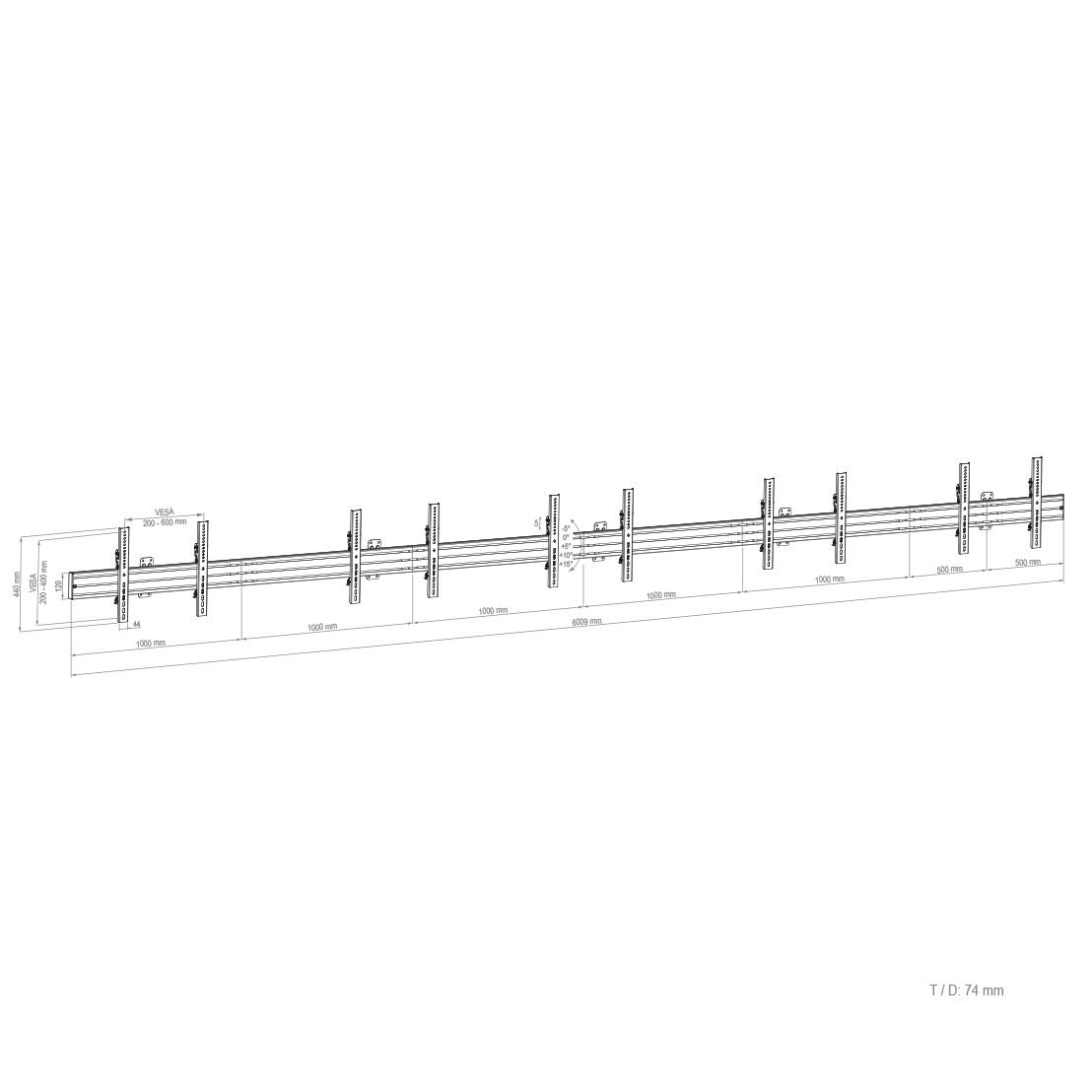 Hagor CPS MENUBOARD W5L 3307 - Wandhalterung - 5x46-65", VESA 600x400mm, bis 50kg je Screen, Schwarz