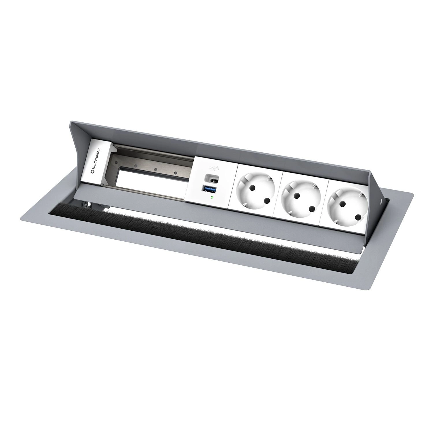 Kindermann CablePort Standard² 6-fach - 3x Strom + USB-A/C-Charger - Tischeinbau - RAL 9006 - 7492001183