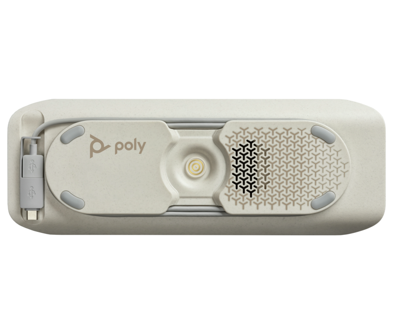 Poly Sync 40+ - Microsoft-Teams-zertifiziertes Speakerphone - 3-fach Mikrofon-Array - 2,5 m Reichweite - 50-mm-Lautsprecher - Bluetooth 5.1 inkl. BT700-Adapter - USB-A und USB-C - bis 30 h Akku - IP64 - silber