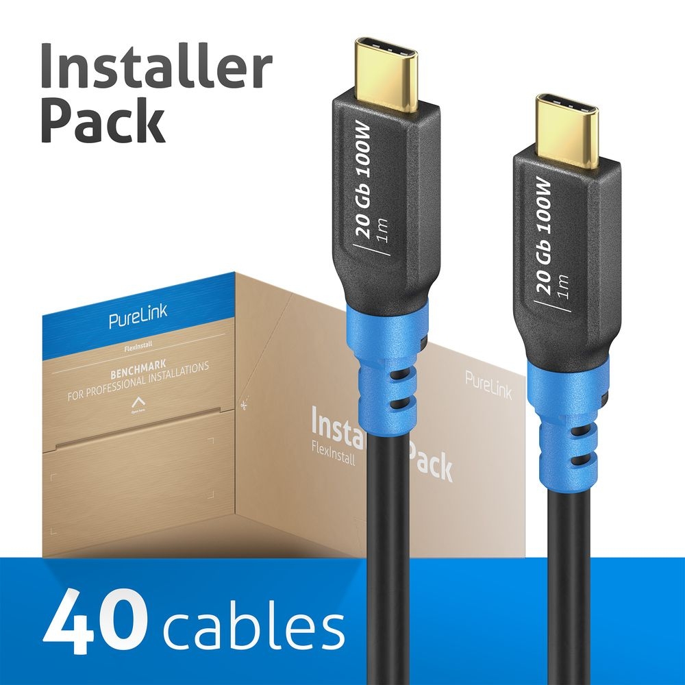 PureLink FI-U400-010-PCK - USB4 Gen2x2 USB-C Kabel - 1 m - 40er InstallerPack - 8K@30Hz - 20 Gbps - 100 W Power Delivery - Schwarz