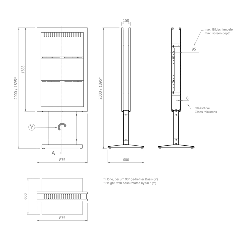 Hagor vis-it HP 50" Floorbase - Indoorstele 50 Zoll - max. 40 kg - VESA 400x600 - Portrait - RAL 7016