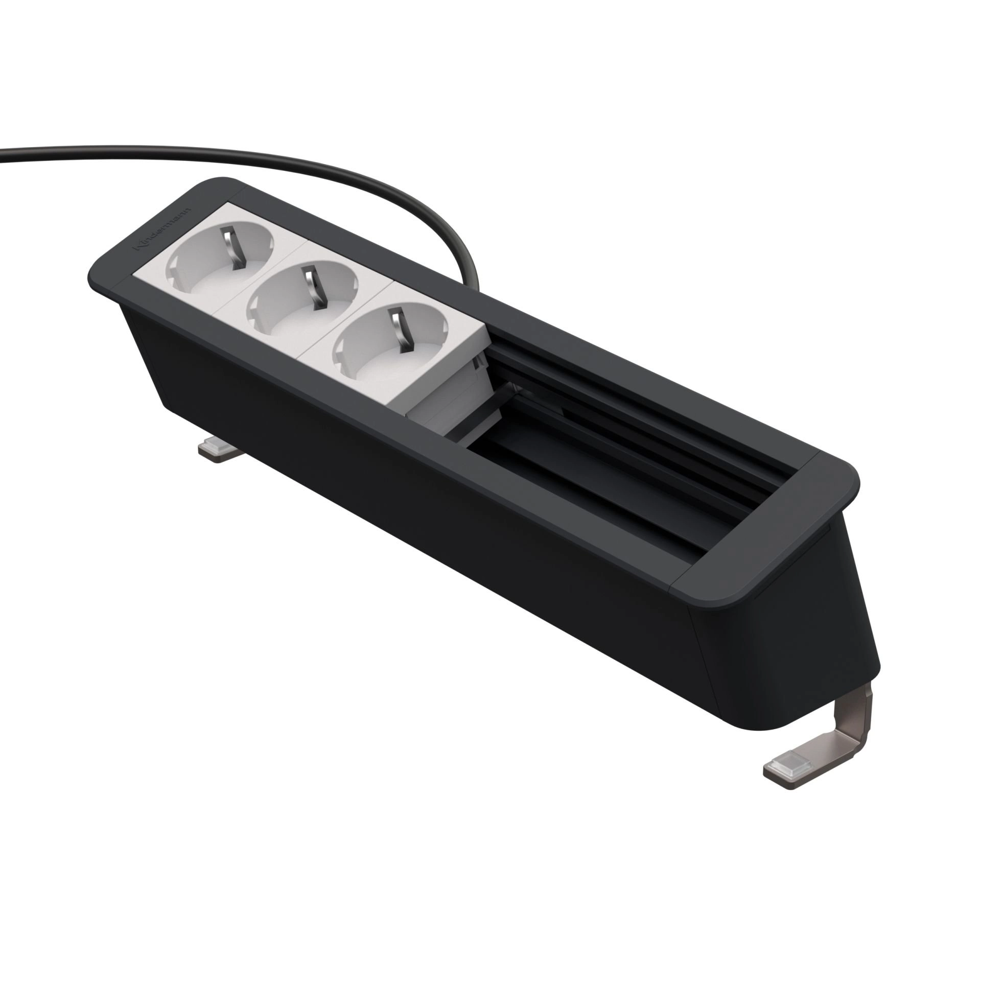 Kindermann CablePort Office desk 6-fach - 3x Strom + 3 freie Slots (Konnect flex 45 click) - Anklemm-Tischanschlussfeld - schiefergrau - 7550000303