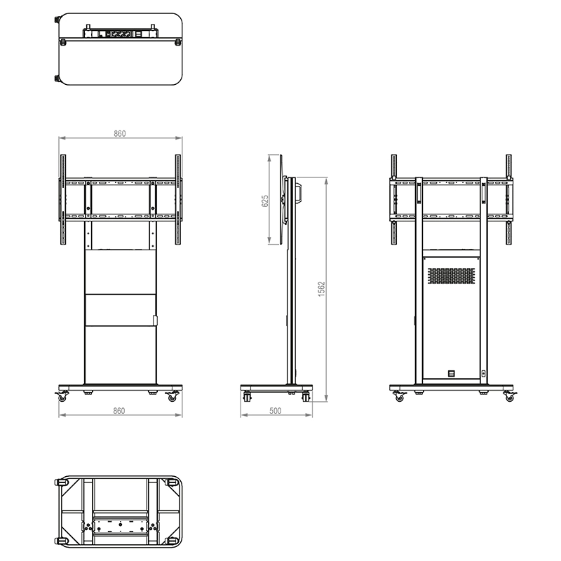 Hagor Pro-Tower M Mobiles Standsystem - Display Rollwagen 46-65" - Landscape - neigbar - höhenverstellbar - max. 80 kg - VESA 200x200-800x600 - schwarz