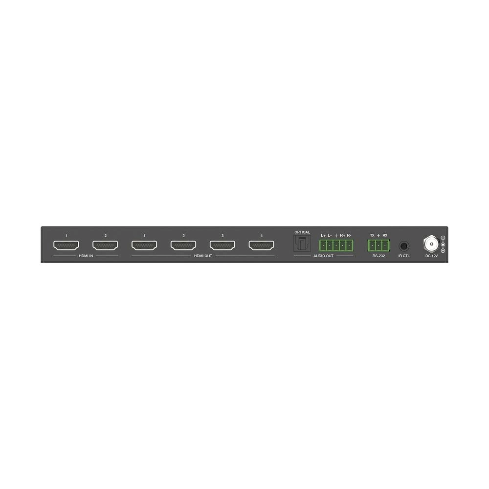 PureTools PT-SP-HD24-48G - HDMI 2.1 Splitter 2x4 - 48 Gbps - 8K@60Hz / 4K@120Hz - HDCP 2.3 - Audio De-Embedding SPDIF + Phoenix - schwarz