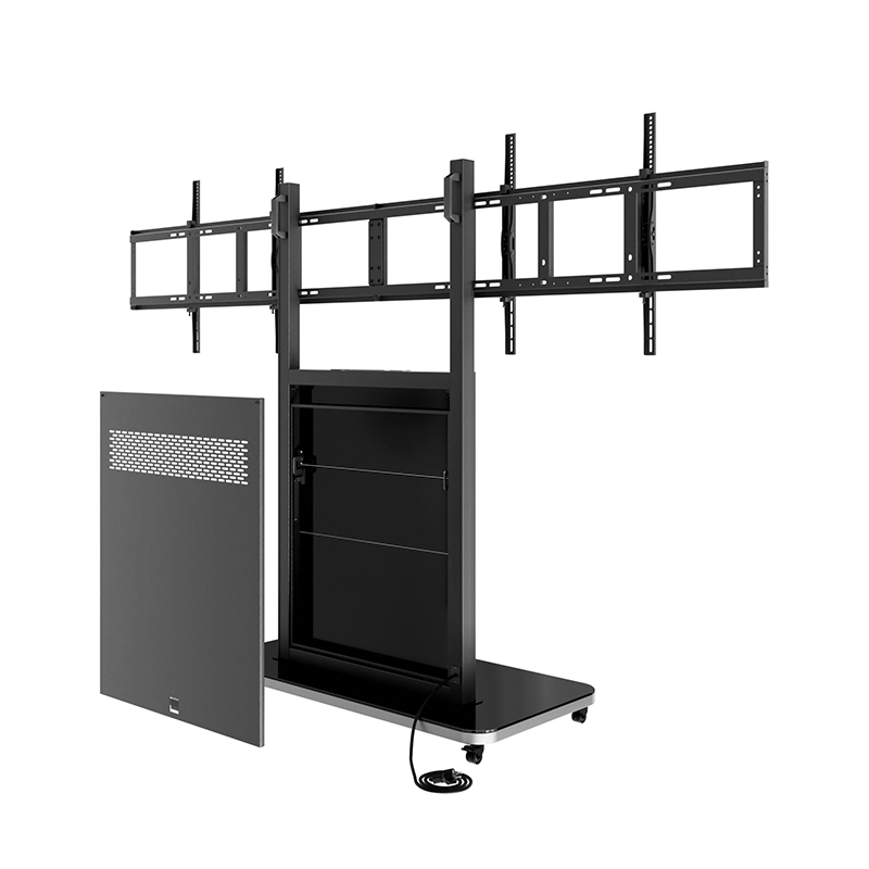 Hagor Pro-Tower L Dual 2878 - Mobiler Rollwagen 2 x 65" - max. 2x 40 kg - VESA 600x400 - Steckdosenleiste - schwarz