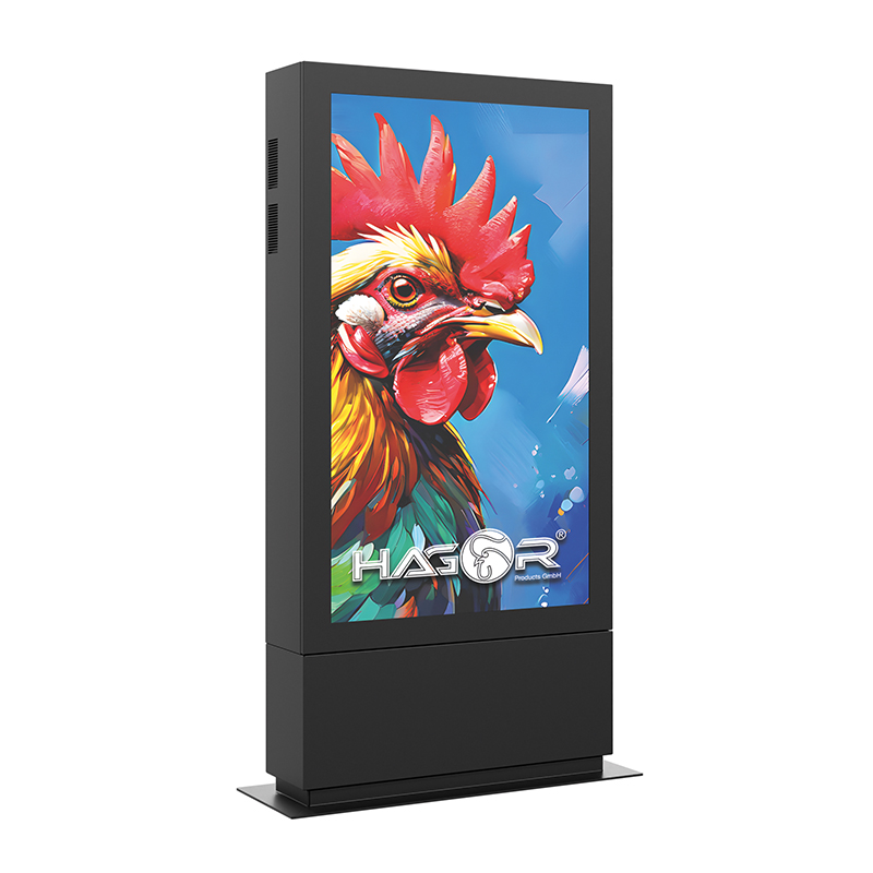 Hagor SOPK 75" Portrait 2553 - Outdoor-Stele 75" (191 cm) - Full-Outdoor mit Heizung, Lüftung und Luftvorhang - IP65 / IP54 - VSG 6,4 mm anti-reflex - Graphit RAL 7016