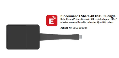 Kindermann EShare 4K USB-C Dongle - Kabellos Präsentieren