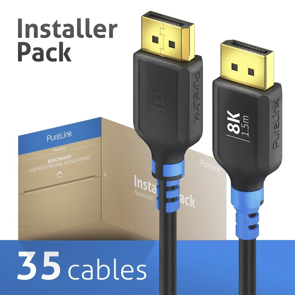 PureLink FlexInstall FI-DP100-015-PCK - DisplayPort 1.4 Kabel - 1,5 m - 8K 60Hz - 32,4 Gbps - HBR3 - blau - Installer Pack - 35 Kabel