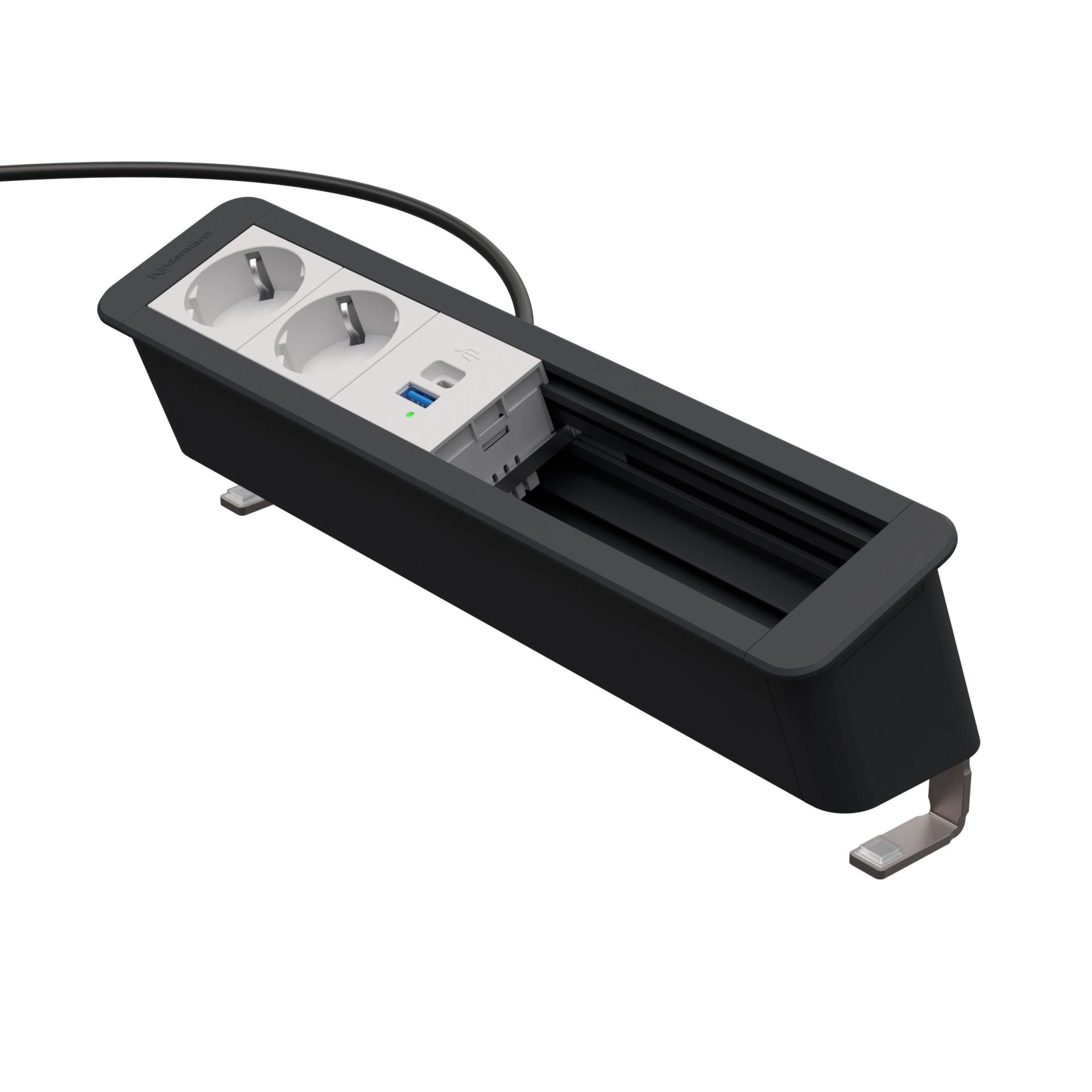 Kindermann CablePort Office desk 6-fach - 2x Strom + 1x USB-A/C + 3 freie Slots (Konnect flex 45 click) - Anklemm-Tischanschlussfeld - schiefergrau - 7550000322