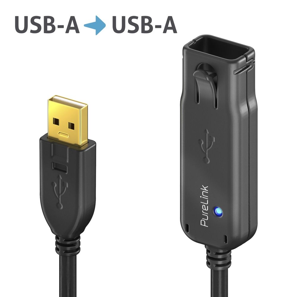 PureLink DS2100-120 - Aktives USB 2.0 Verlängerungskabel - 12 m - 480 Mbps - USB-A Stecker auf USB-A Buchse - verriegelbar - Schwarz