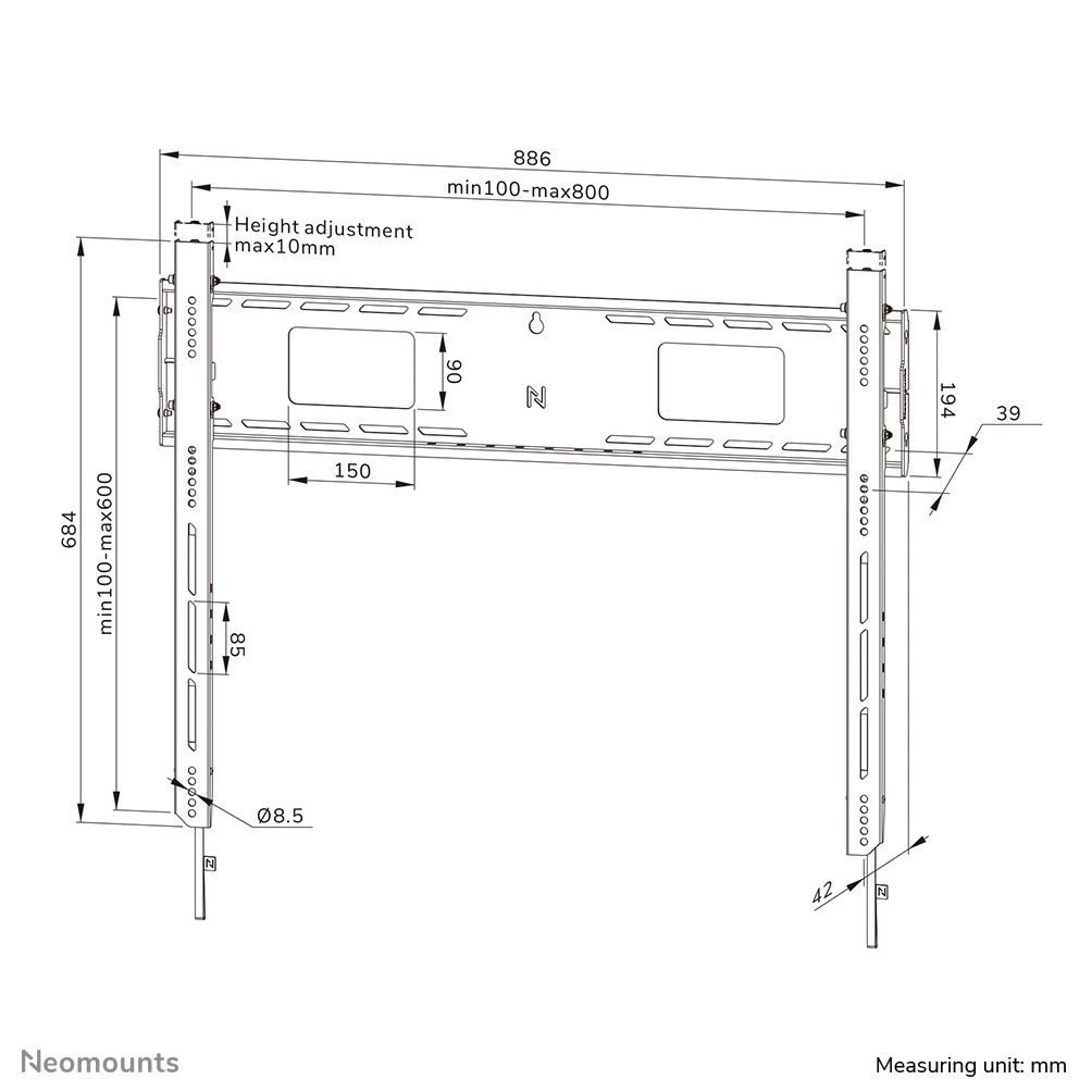 Neomounts WL30-750BL18 - Schwerlast-Wandhalterung 55-98 Zoll - max. 125 kg - VESA 800x600 - abschließbar - TÜV - schwarz
