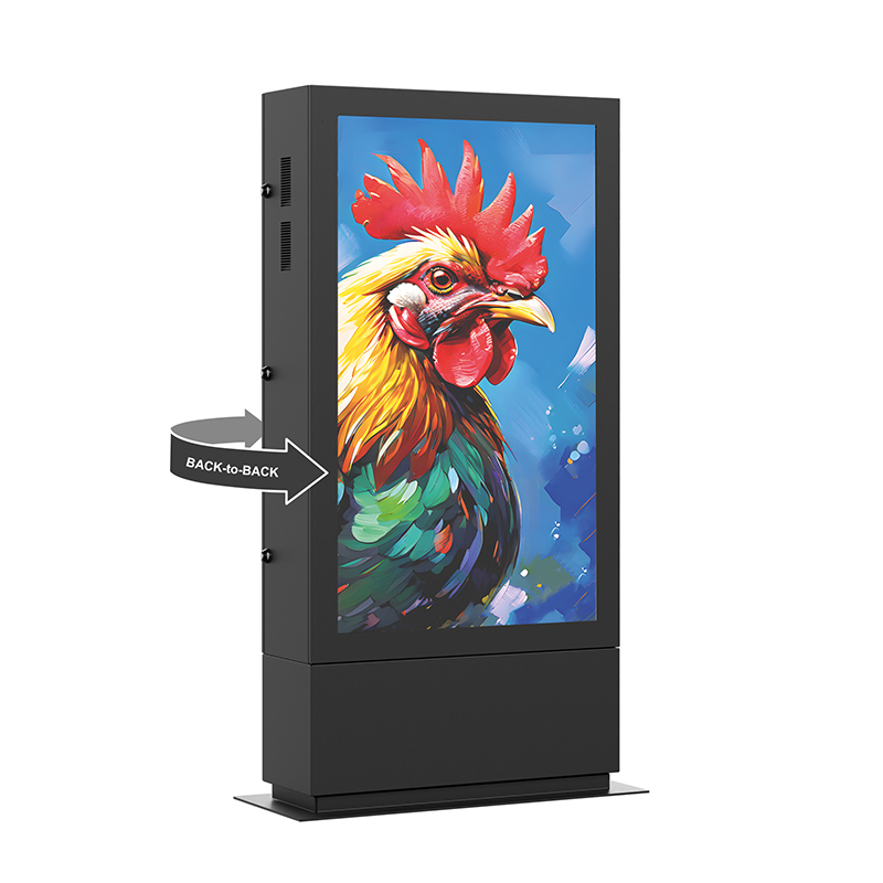 Hagor SOPK Back-to-Back 75" Portrait 2558 - Outdoor-Stele Back-to-Back für 2 Displays je 75" (191 cm) - Full-Outdoor mit Heizung, Lüftung und Luftvorhang - IP65 / IP54 - VSG 6,4 mm anti-reflex - Graphit RAL 7016