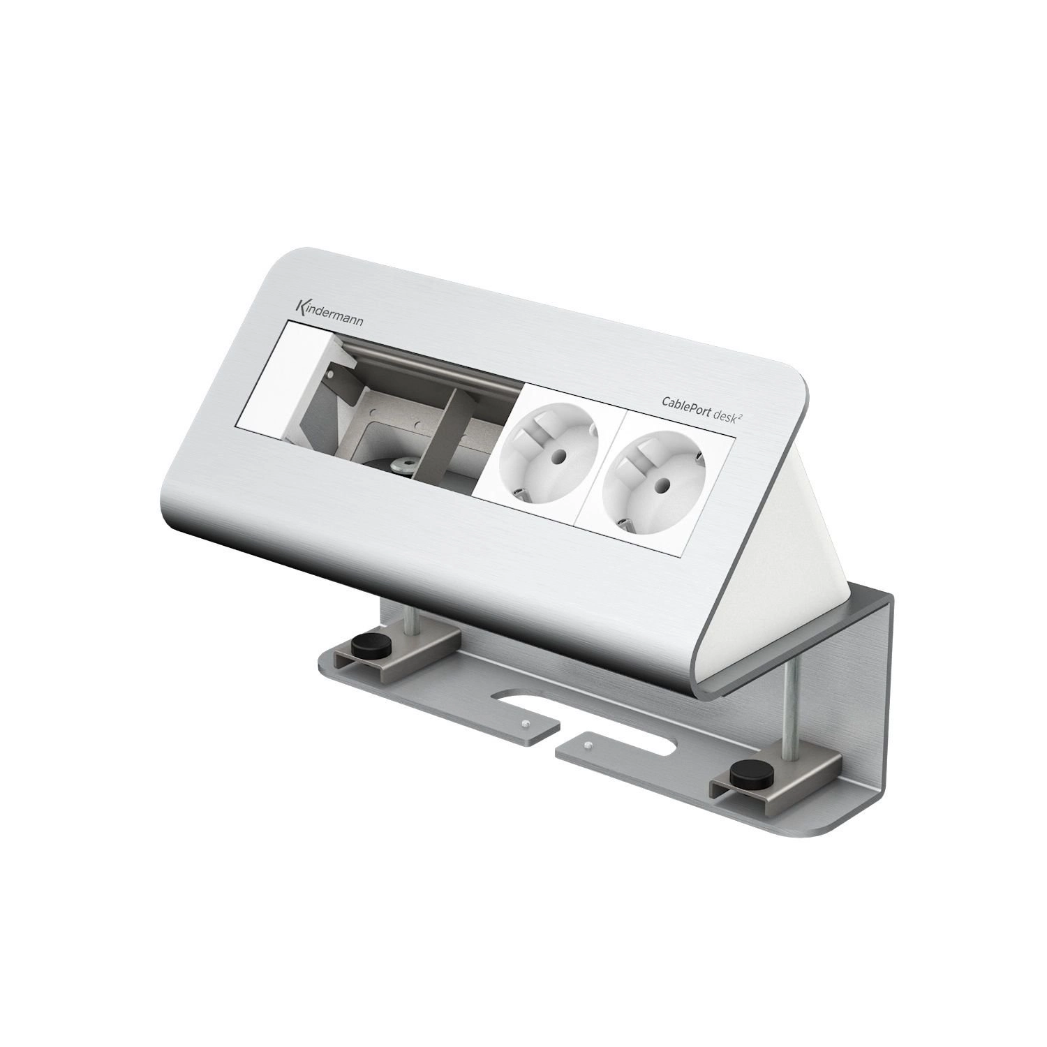 Kindermann CablePort desk² 4-fach - 2x Schuko - Tischklemme 10-60 mm - Aluminium eloxiert - 7430000052