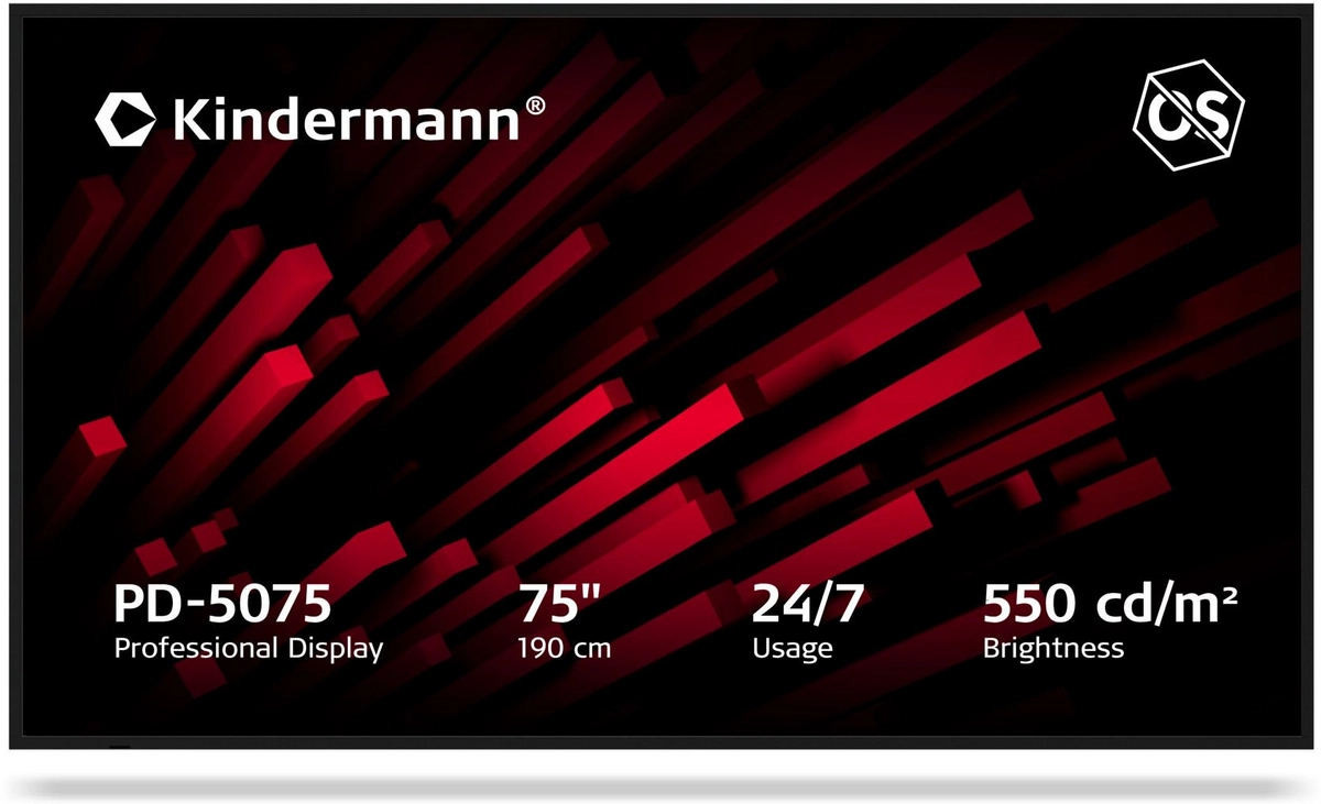 Kindermann PD-5075 - 75 Zoll Digital Signage Display - 4K UHD - 550 cd/m² - 24/7 - NO-OS - VESA 600x400 - schwarz