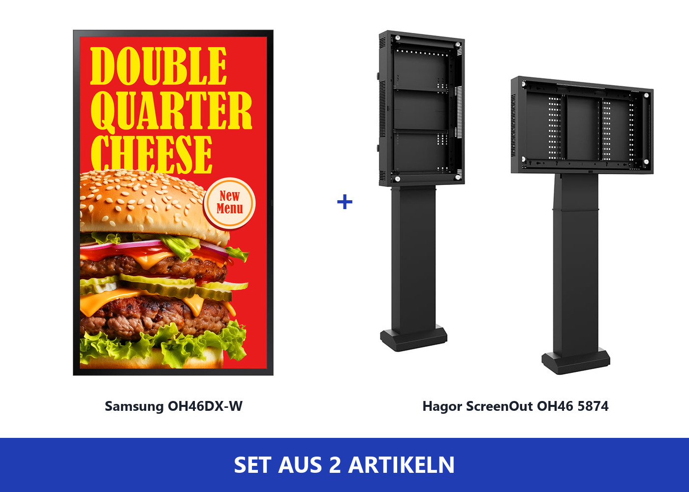 Hagor ScreenOut OH46 5874 Bundle mit Samsung OH46DX-W - Outdoor-Stele komplett mit 46" Display - IP56 - 3.500 cd/m² - ohne Heizung und Lüftung - Schwarz RAL 9005