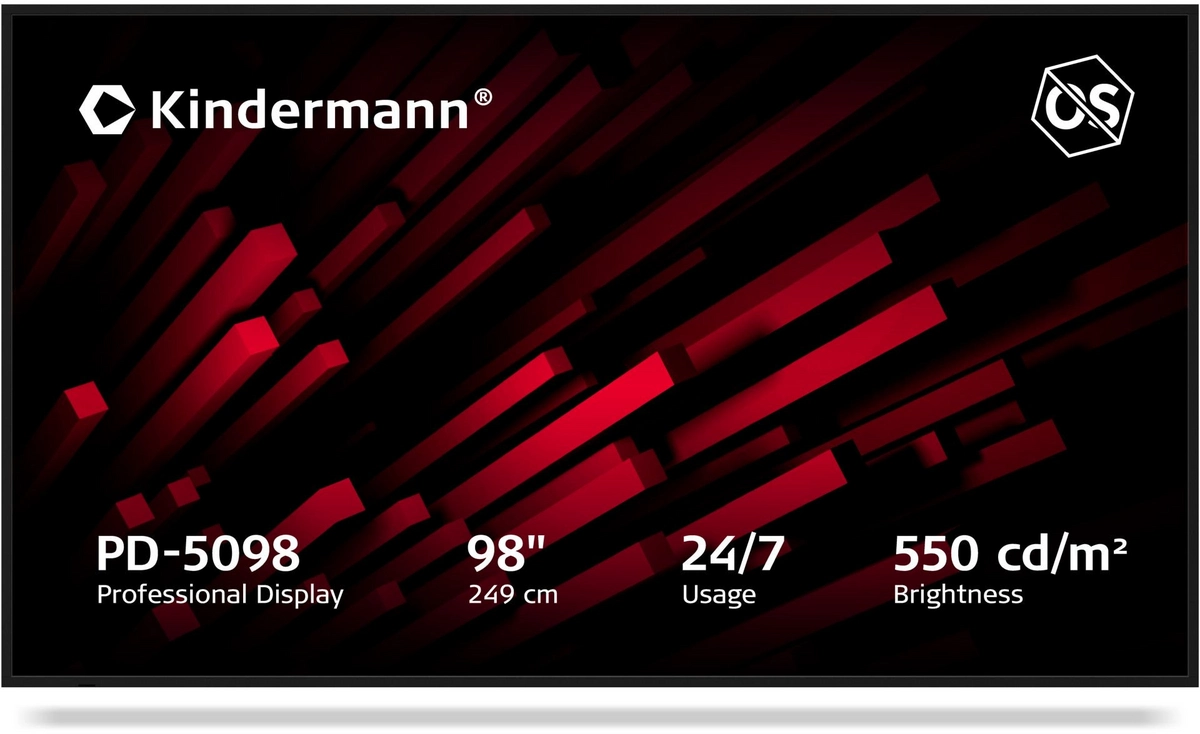 Kindermann PD-5098 - 98 Zoll Digital Signage Display - 4K UHD - 550 cd/m² - 24/7 - NO-OS - VESA 800x400 - schwarz