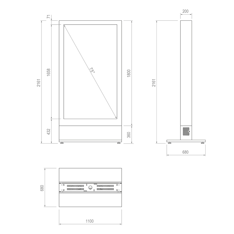 Hagor HP Kiosk 75" FS - Indoorstele 75" Portrait - abschliessbar mit Mini-PC-Fach - Anthrazitgrau
