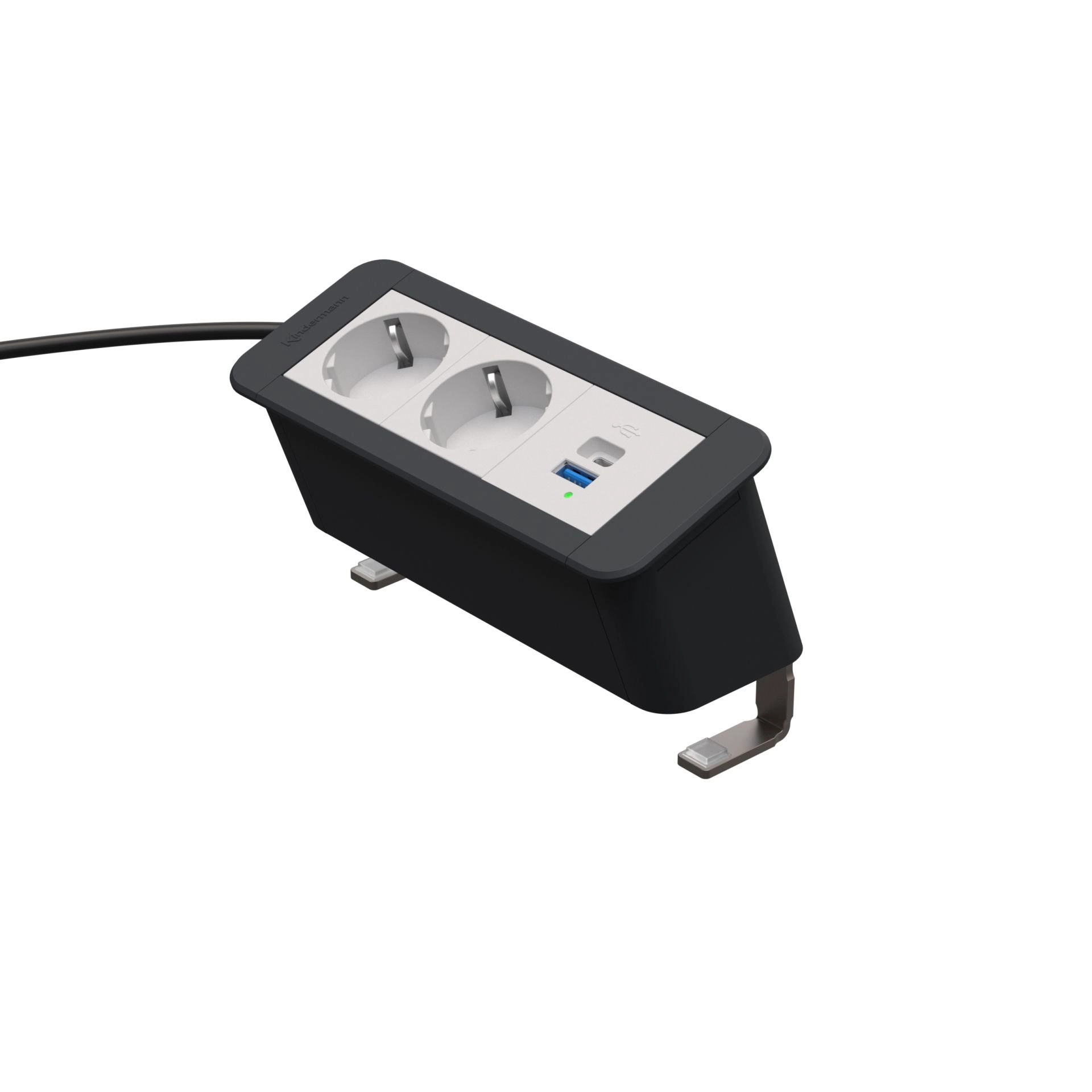 Kindermann CablePort Office desk 3-fach - 2x Strom + 1x USB-A/C - Anklemm-Tischanschlussfeld - schiefergrau - 7550000122