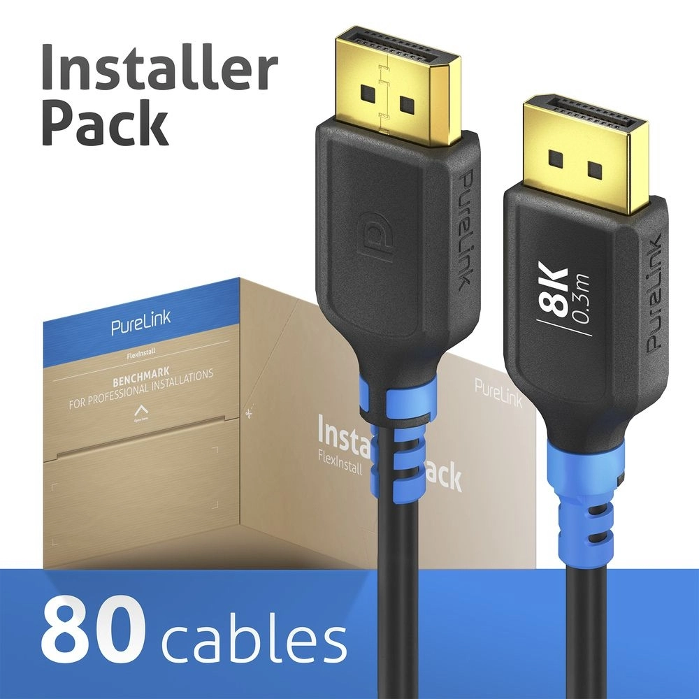 PureLink FlexInstall FI-DP100-003-PCK - DisplayPort 1.4 Kabel - 0,3 m - 8K 60Hz - 32,4 Gbps - HBR3 - blau - Installer Pack - 80 Kabel