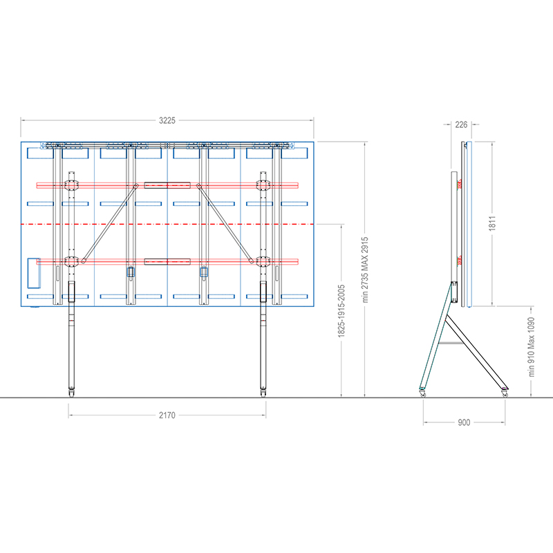 HAGOR HP LED Trolley Samsung IAB 146" 5943 - mobiles Standsystem - 3 Höhen-Positionen - Rollwagen - Schwarz