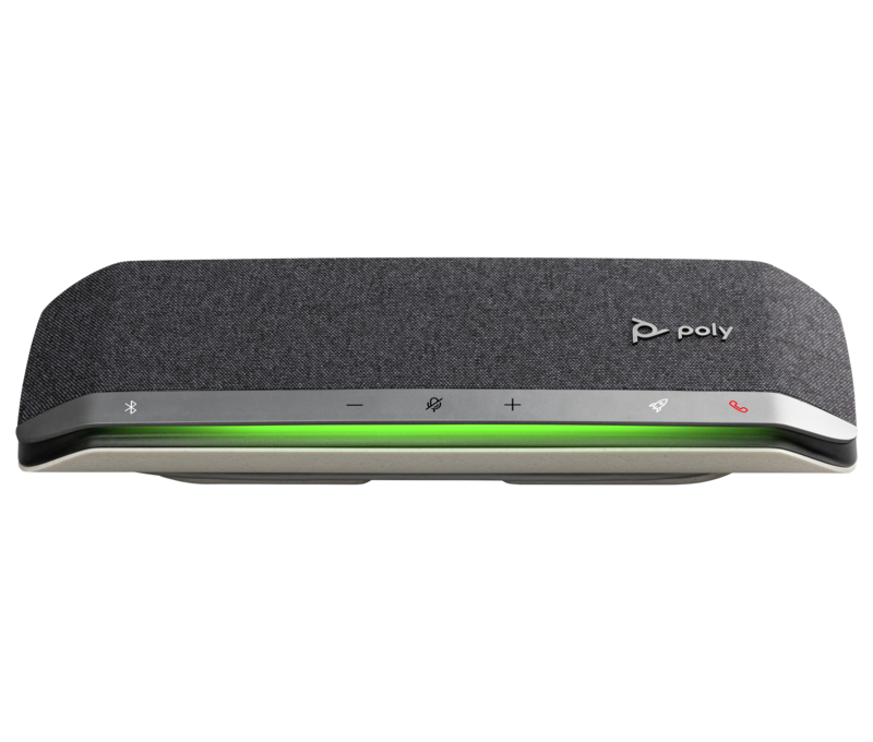 Poly Sync 40+ - Microsoft-Teams-zertifiziertes Speakerphone - 3-fach Mikrofon-Array - 2,5 m Reichweite - 50-mm-Lautsprecher - Bluetooth 5.1 inkl. BT700-Adapter - USB-A und USB-C - bis 30 h Akku - IP64 - silber