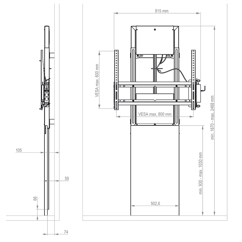 HAGOR WH Moto Slim Stud-wall – Elektrisches Liftsystem für 42 - 86 Zoll Displays