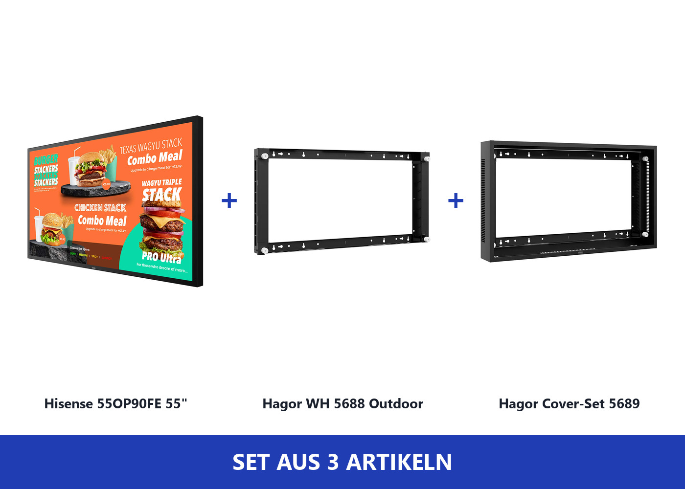 Hisense 55OP90FE Outdoor-Komplettpaket 55" mit Wandhalterung und umlaufender Abdeckung - 4K UHD - 4.000 cd/m² - 24/7 - IP56 - IK10 - Android 14 - schwarz