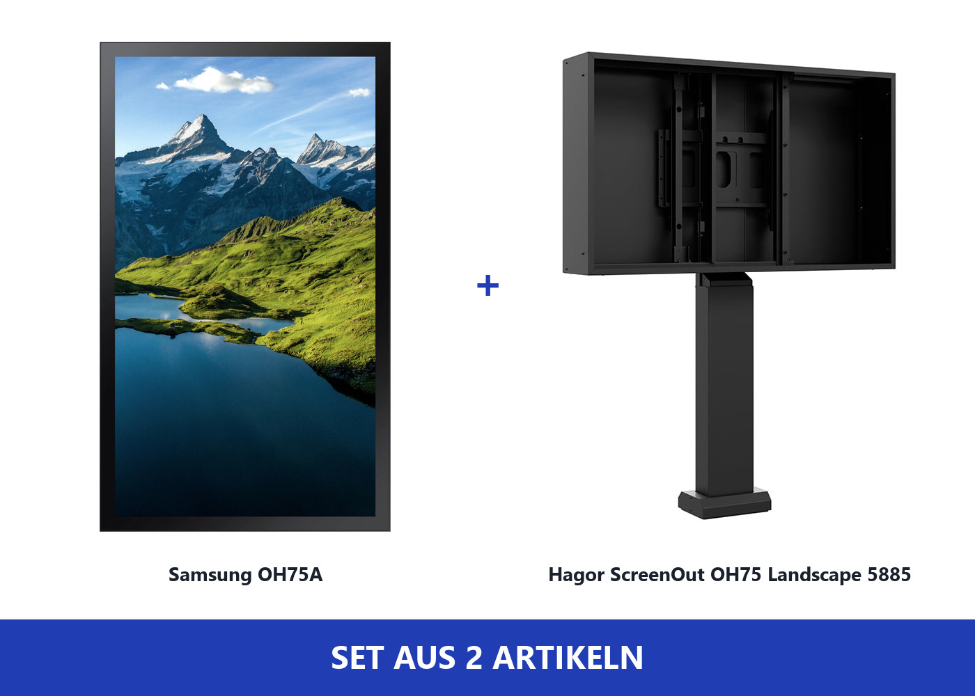 Hagor ScreenOut OH75 Landscape 5885 Bundle mit Samsung OH75A - Outdoor-Stele komplett mit 75" Display - IP56 - 3.500 cd/m² - ohne Heizung und Lüftung - Schwarz RAL 9005