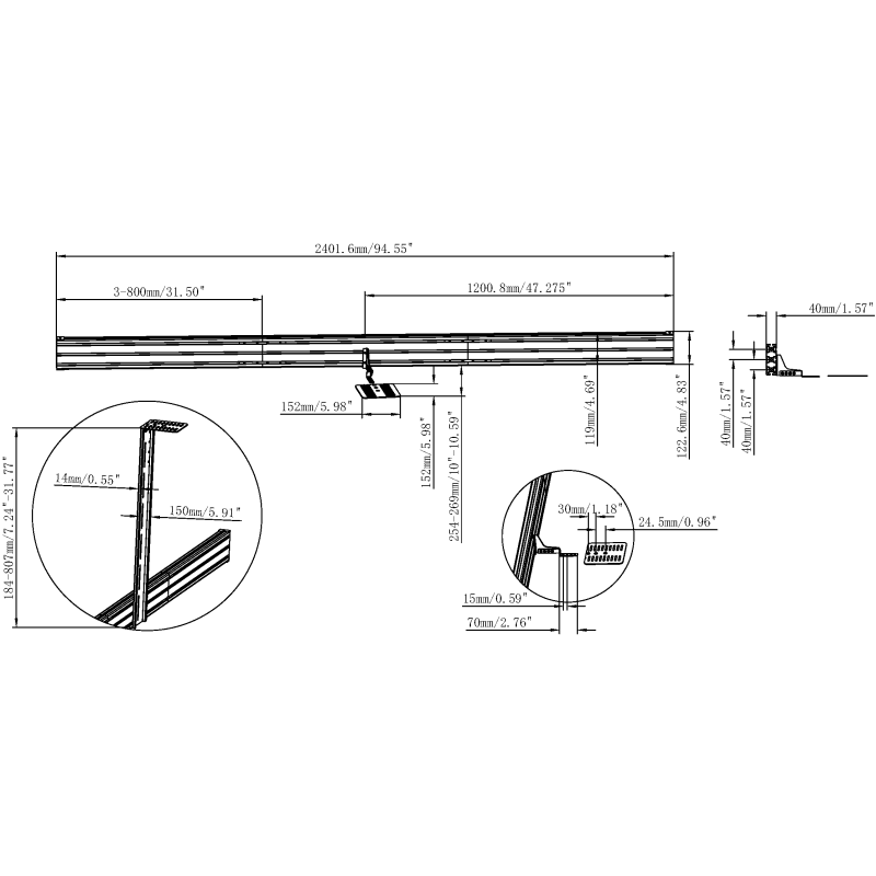 Vision VFM-MNU/L2X75 - Menuboard Wandhalterung 2 x 55-75 Zoll Landscape - 120 kg - VESA 600x400 - Schienensystem - Kameraablage