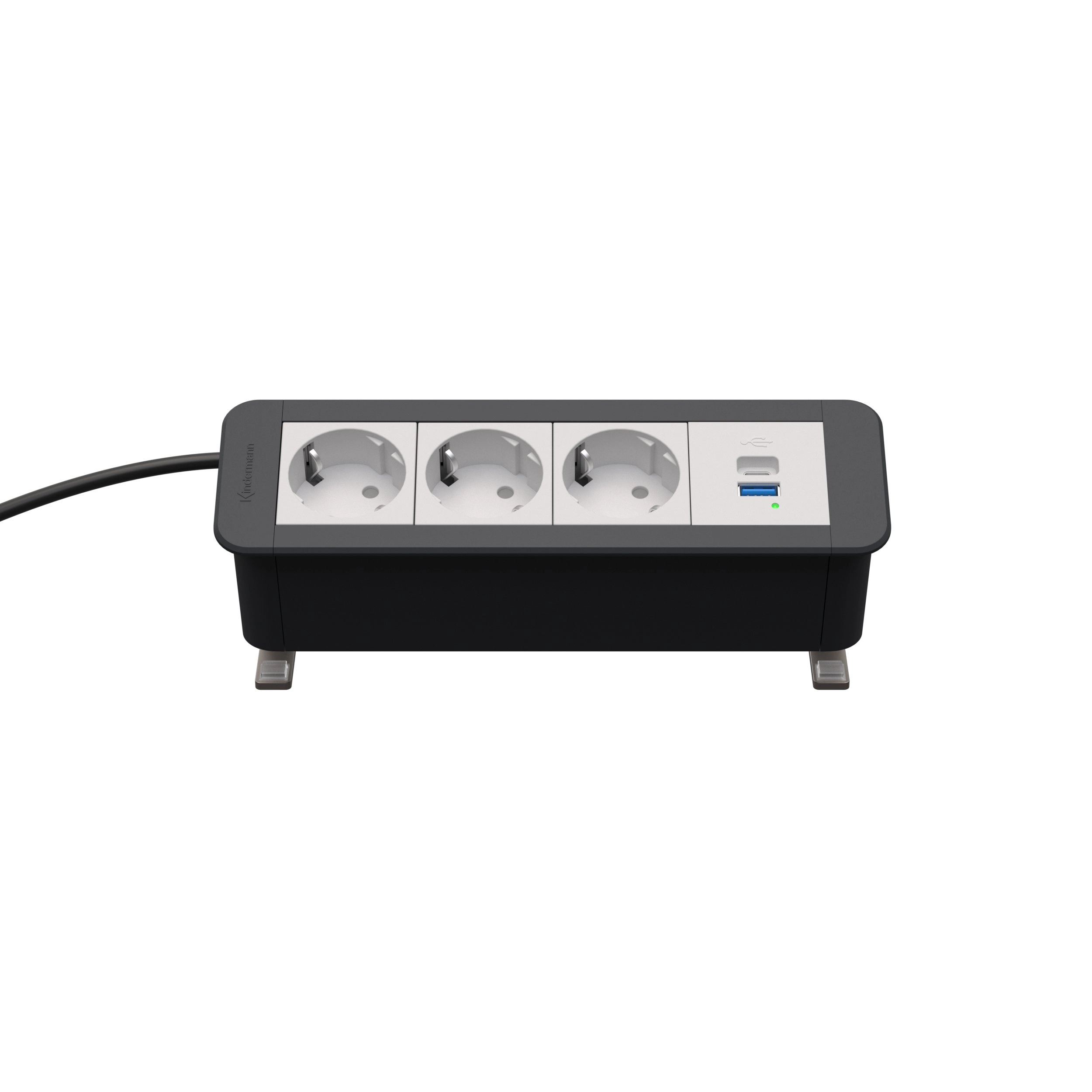 Kindermann CablePort Office desk 4-fach - 3x Strom + 1x USB-A/C - Anklemm-Tischanschlussfeld - schiefergrau - 7550000223