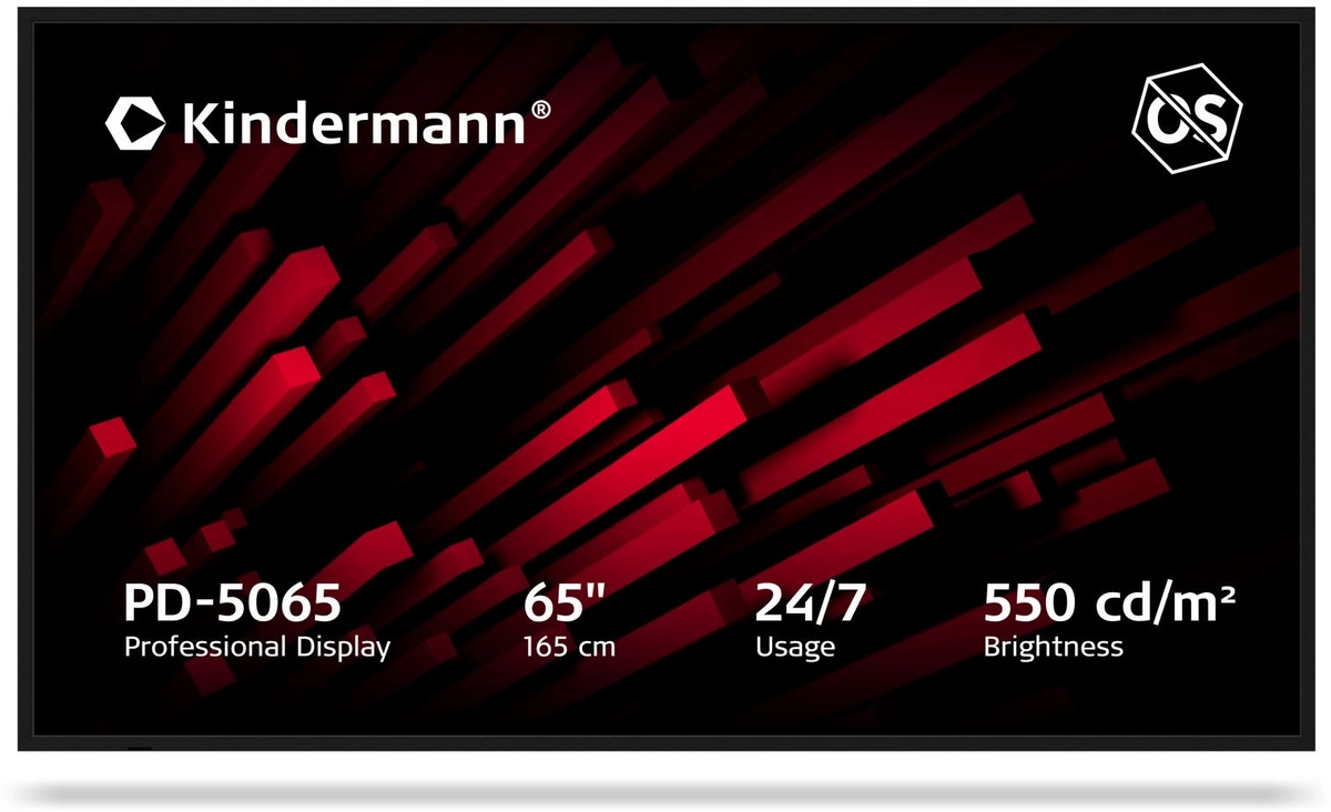 Kindermann PD-5065 - 65 Zoll Digital Signage Display - 4K UHD - 550 cd/m² - 24/7 - NO-OS - VESA 400x400 - schwarz