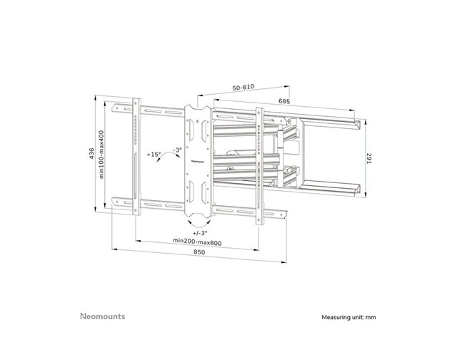 Neomounts WL40S-850BL18 - Wandhalterung 43-86" - Voll beweglich - max. 60 kg - VESA 200x100-800x400 - schwarz