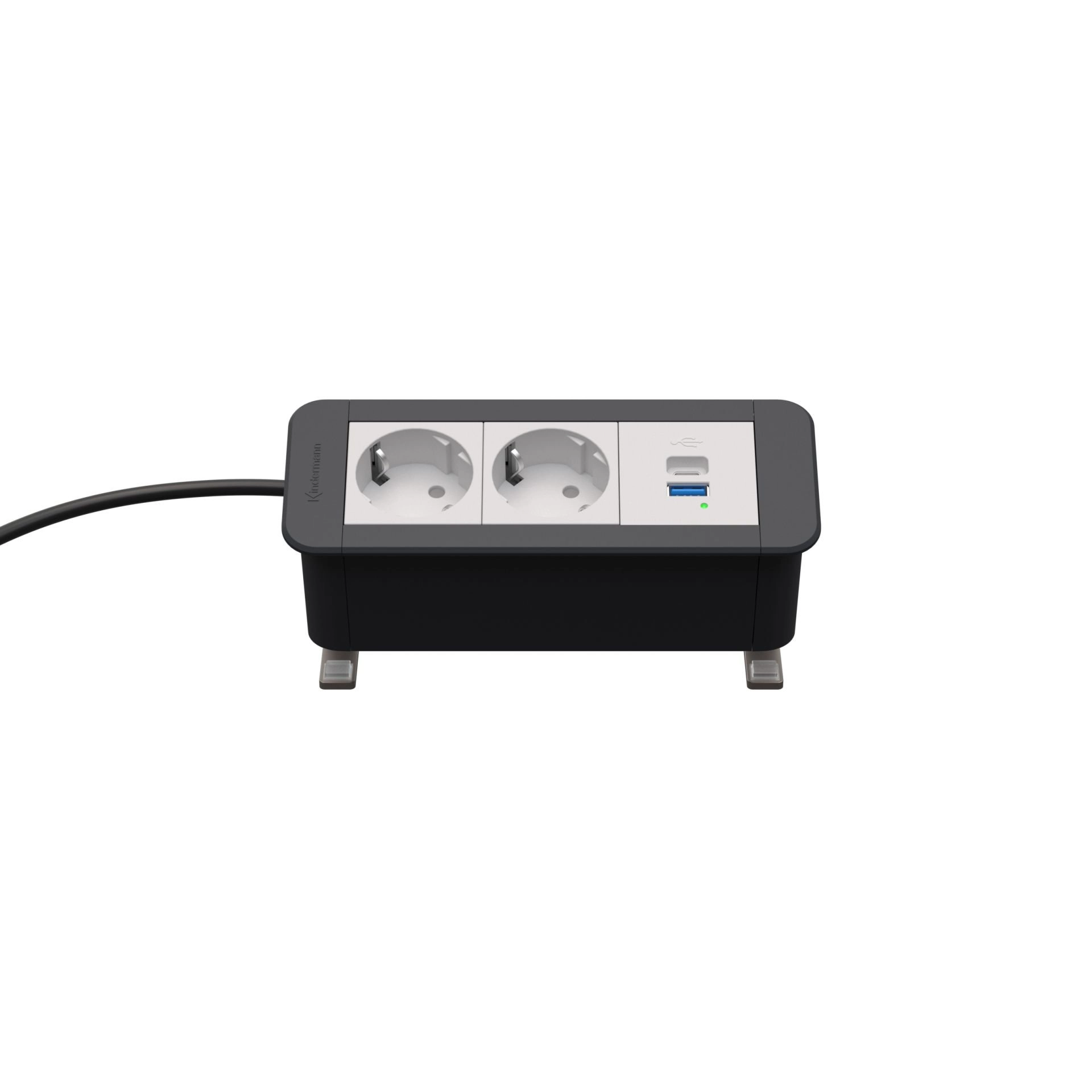 Kindermann CablePort Office desk 3-fach - 2x Strom + 1x USB-A/C - Anklemm-Tischanschlussfeld - schiefergrau - 7550000122