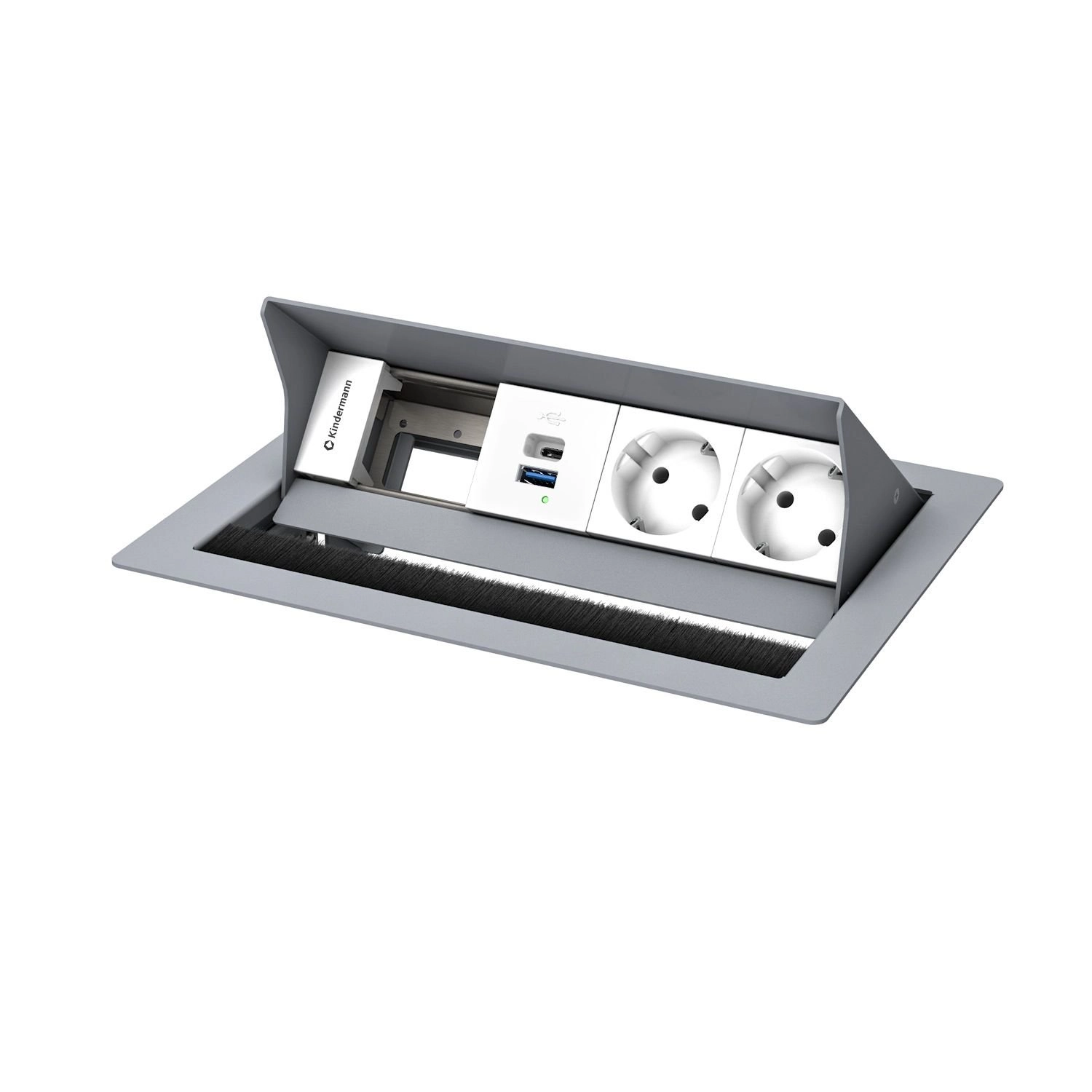 Kindermann CablePort Standard² 4-fach - 2x Strom + USB-A/C-Charger - Tischeinbau - RAL 9006 - 7492001172