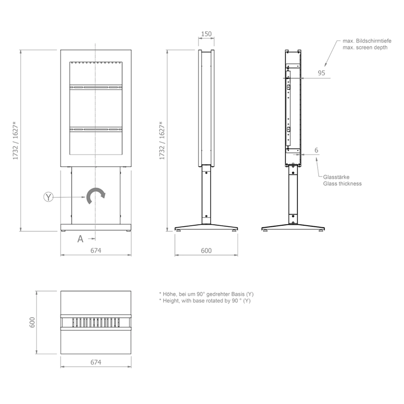 Hagor vis-it HP 43" Floorbase - Indoorstele 43 Zoll - max. 30 kg - VESA 400x400 - Portrait - RAL 7016