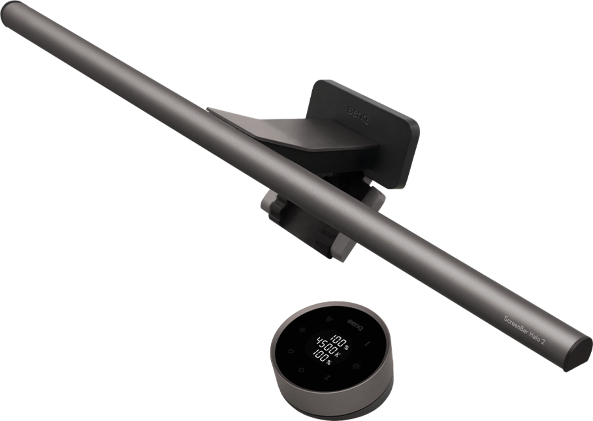 BenQ ScreenBar Halo 2 - Monitor-Lichtleiste mit Hintergrundbeleuchtung - 2.700-6.500 K - Auto-Dimming & Präsenzsensor - kabelloser Controller - USB-C - Dunkelgrau