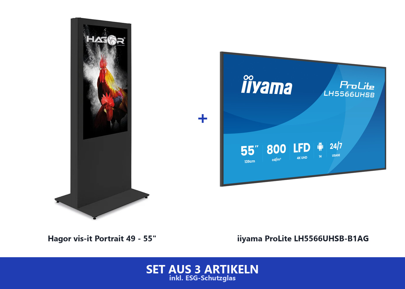 Hagor vis-it Bundle iiyama ProLite LH5566UHSB-B1AG - Indoorstele Portrait 55 Zoll - 4K UHD - 800 cd/m² - 24/7 - Mini-PC-Fach abschließbar - ESG-Schutzglas - RAL 7016