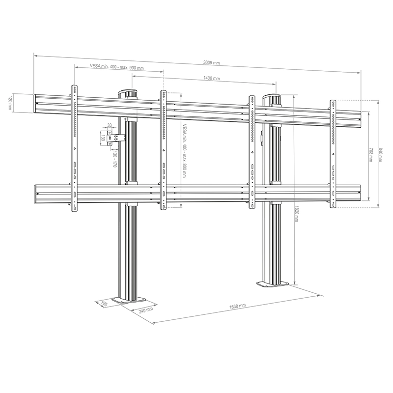 Hagor CPS Floor-Wall Dual 3332 - Boden-Wandhalterung 75-86" - höhenverstellbar - Landscape - bis 70 kg je Screen - VESA 400x400-900x800