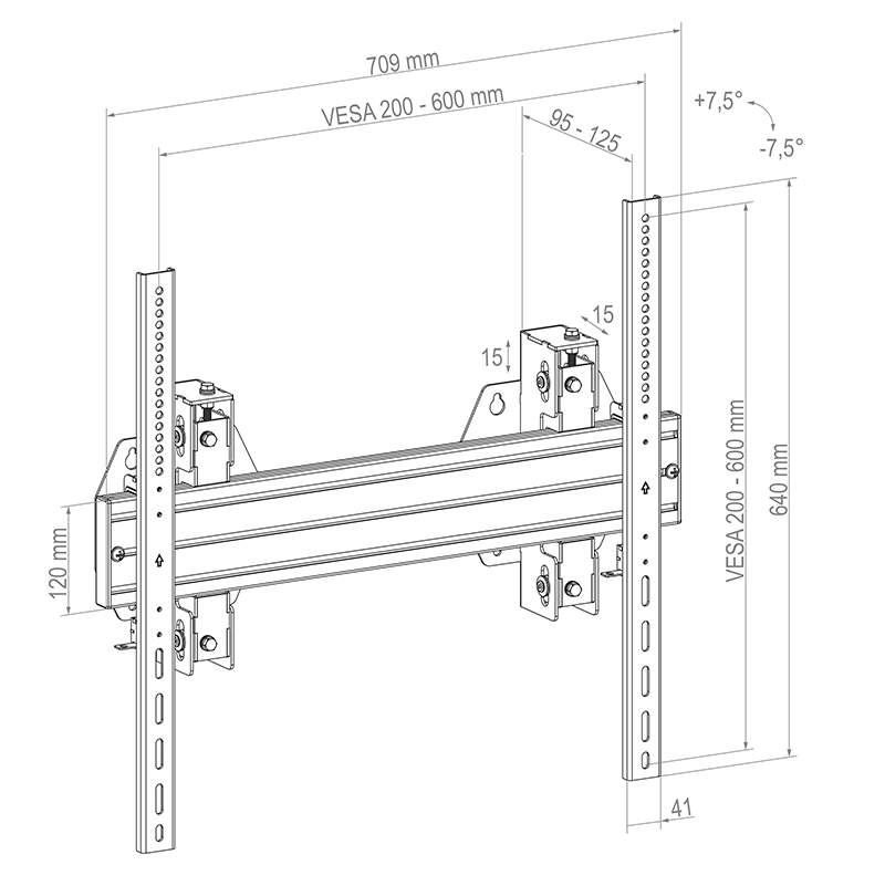 Hagor WH Synchron HD 8432 - Schwerlast-Wandhalterung 55-75" - Landscape - neigbar ±7,5° - max. 150 kg - VESA 600x600 - Schwarz
