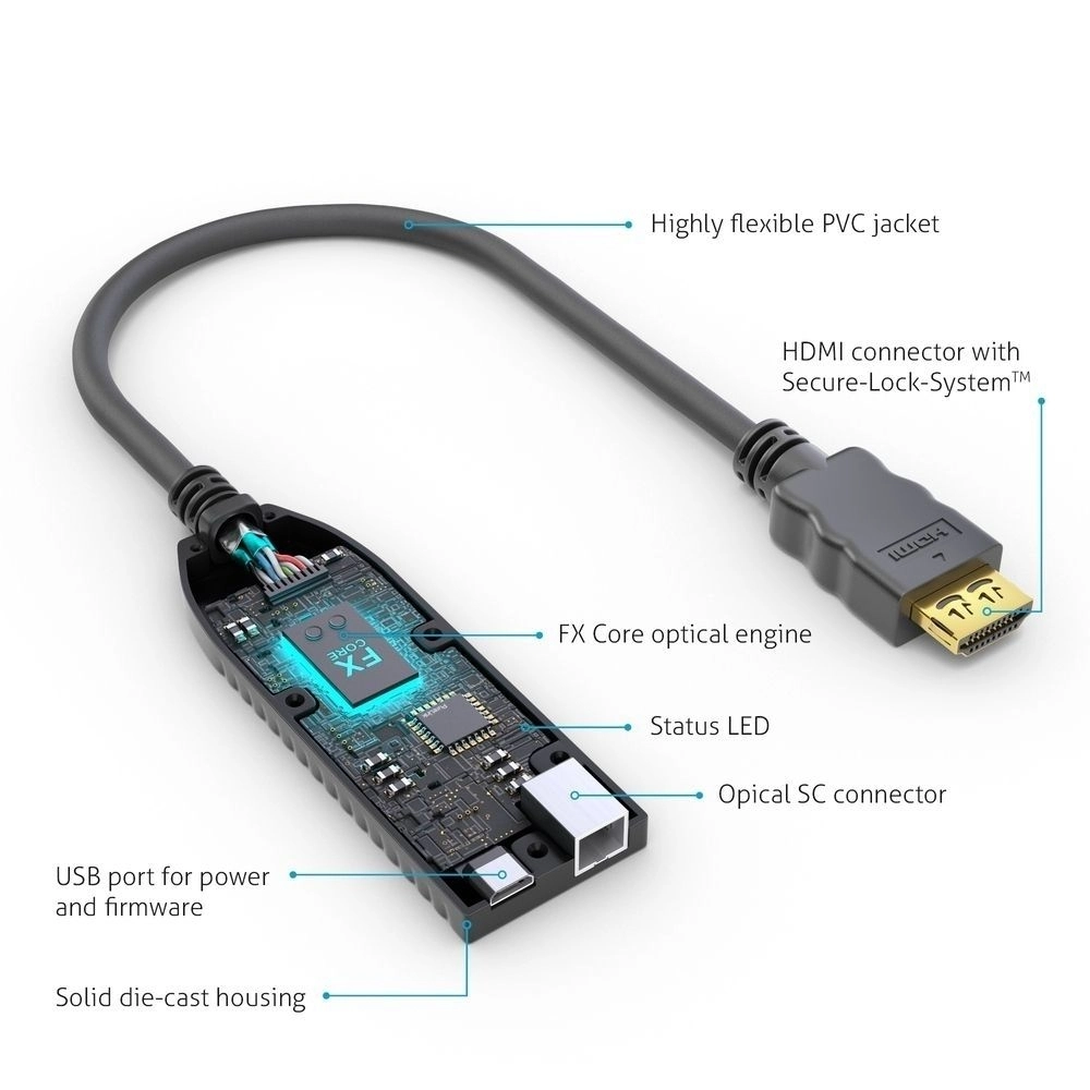 PureLink FiberX FX-P350 - HDMI 2.0 Pigtail Extender Glasfaser - bis 1000 m - 4K@60Hz - 18 Gbps - schwarz