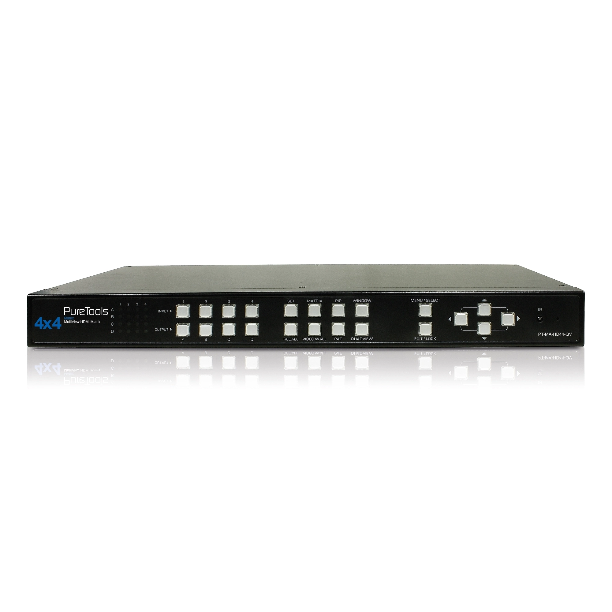 PureLink PT-MA-HD44-QV - HDMI Matrix 4x4 mit QuadView - 6 Video-Modi - Full HD / WUXGA - 19" Rack 1U - schwarz