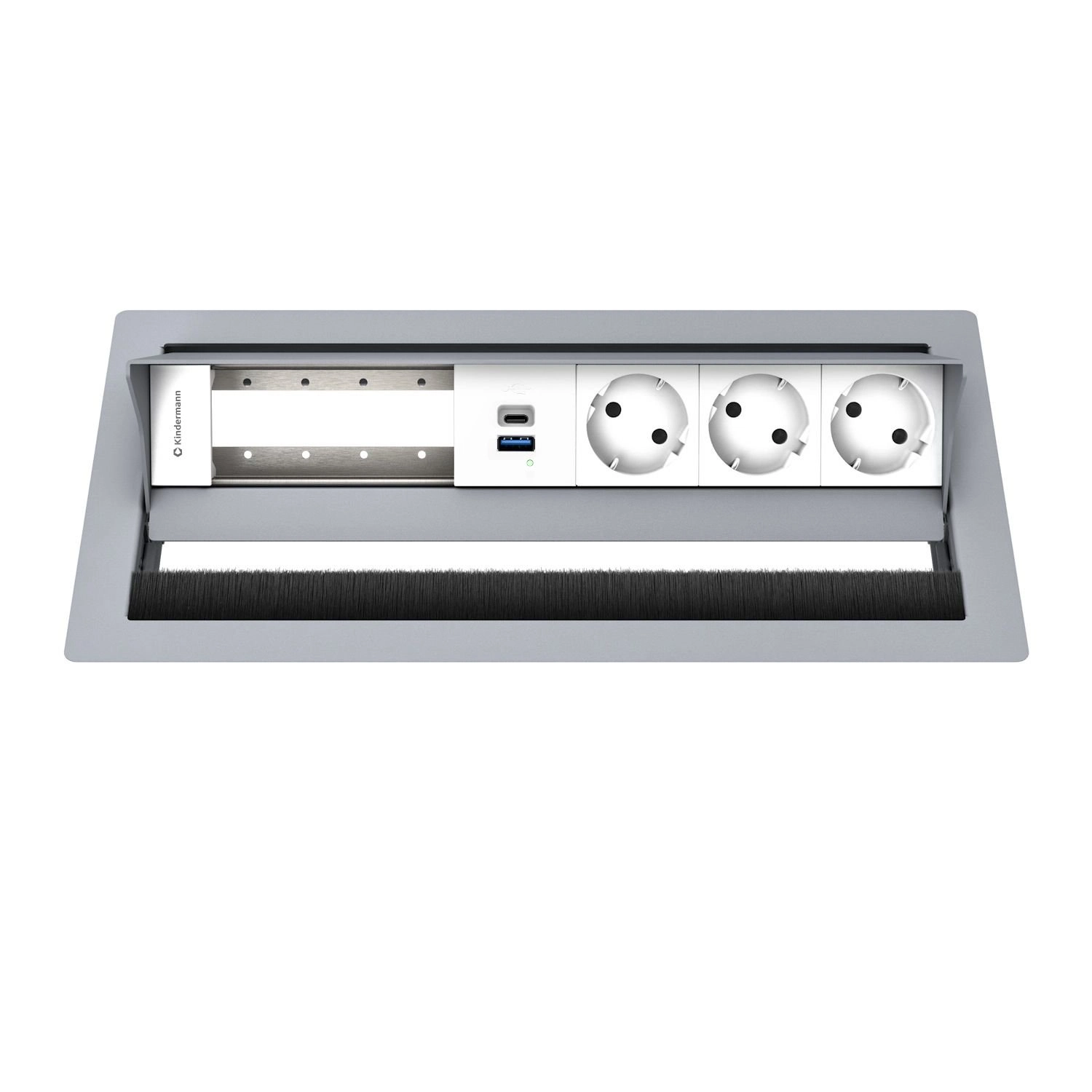 Kindermann CablePort Standard² 6-fach - 3x Strom + USB-A/C-Charger - Tischeinbau - RAL 9006 - 7492001183