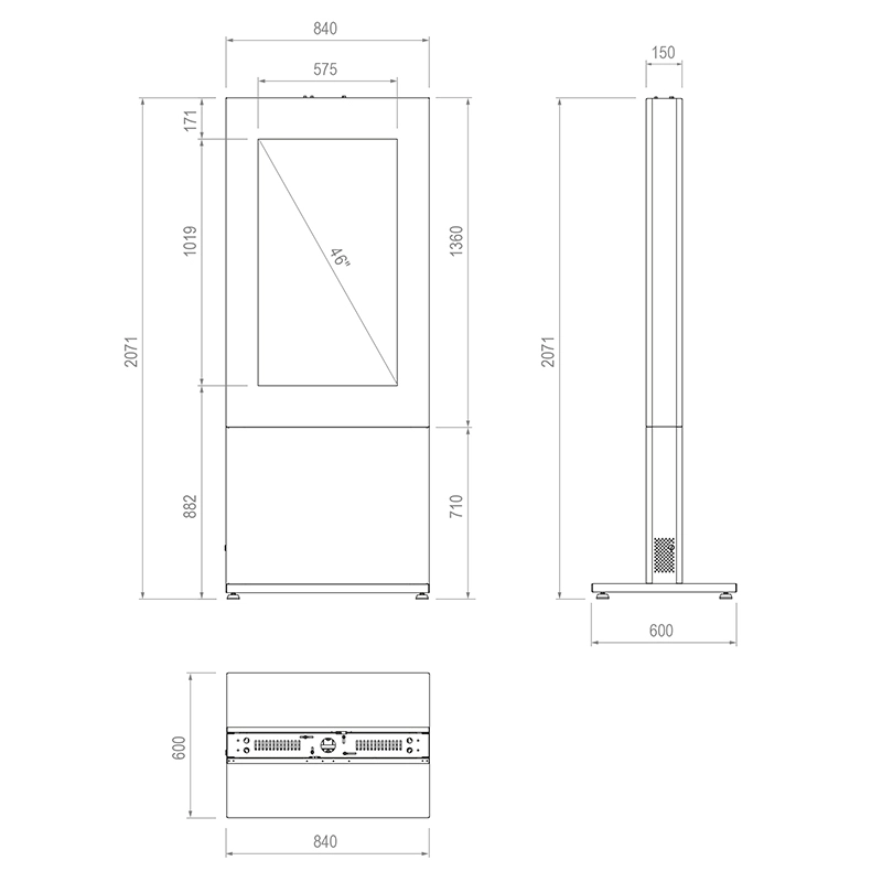 Hagor HP Kiosk 46" FS - Indoorstele 46" Portrait - abschliessbar mit Mini-PC-Fach - Graphit