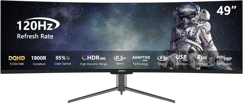 Dahua DHI-LM49-EW410CA - 49" DQHD Ultrawide Monitor, 5120x1440, USB-C 65W, RJ45, PBP, 120Hz, VA, Curved