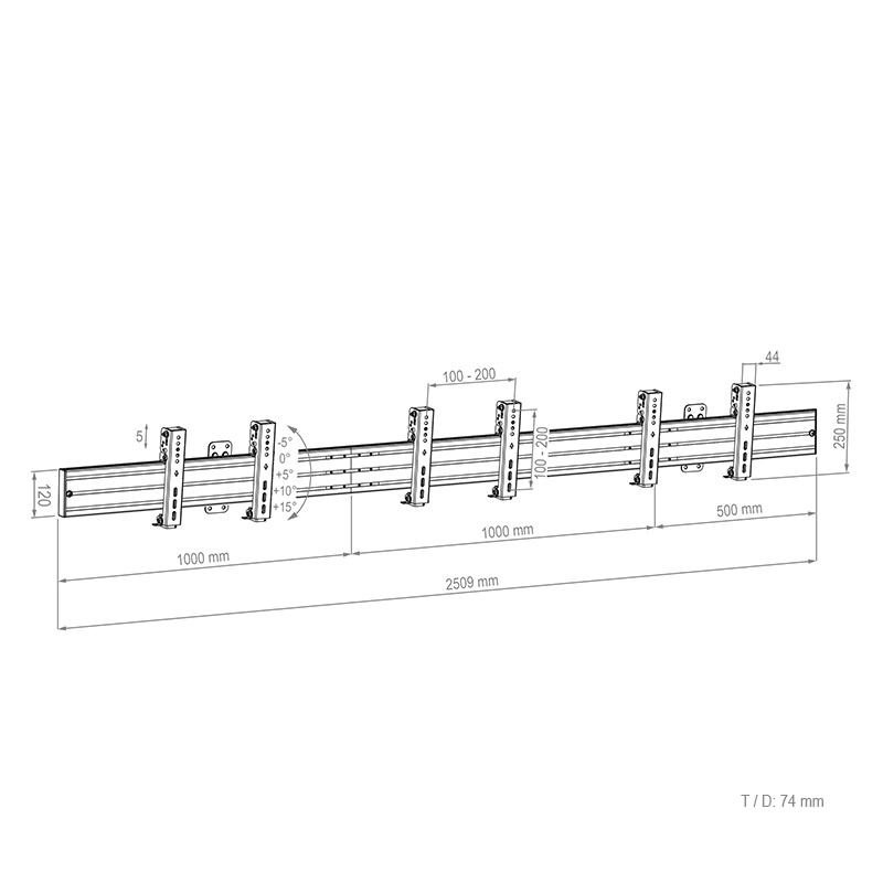 Hagor CPS Menuboard W3L 3320 - Wandhalterung 3x 32-43" - Landscape - neigbar -5°/+15° - max. 50 kg je Display - VESA 200x200 - Schwarz